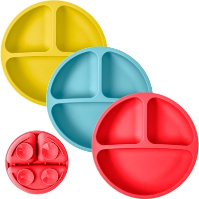 WeeSprout Suction Plates for Babies & Toddlers | 100% Silicone | Plates Stay Put with Suction Feature | Divided Design | 3 Pack