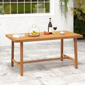 Costway 63" Acacia Wood Dining Table for 6 People with 1.97" Umbrella Hole for Kitchen - 1 of 4