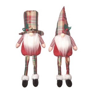 Transpac Christmas Plush Plaid Hat Gnome Sitter Set of 2 Christmas Home Decorations - 1 of 1
