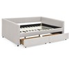 Gulches Queen Size Upholstered Daybed with Two Drawers Trundle Vertical Stripes Linen Fabric Beige for Bedroom Living Room Office Cafe - 4 of 4