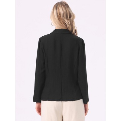 INSPIRE CHIC Women's Linen Notched Collar Long Sleeve Lightweight Business Casual Blazers Medium Black — фото 3