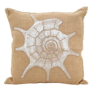 20"x20" Oversize Stitched Shell Down Filled Square Throw Pillow Beige - Saro Lifestyle: Duck Feather, Indoor Use, Zipper Closure - 1 of 3