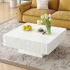 31.6 Inch Minimalist Modern Style Coffee Table, Square Fluted Coffee Table with Drum Base, Smooth Painted Table with MDF Top-Coolbibila - 3 of 4