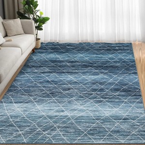 9'x12' Machine Washable Area Rug, Neutral Modern Design, Non-Slip, Foldable, Stain Resistant, Low Pile, Bedroom, Office, Kids Room, Blue - 1 of 4