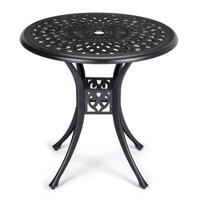 Cast Aluminum Patio Table - Patio Bistro Table, Outdoor Side Table with Umbrella Hole and Adjustable Feet, Outdoor Side Tables for Patio, Garden
