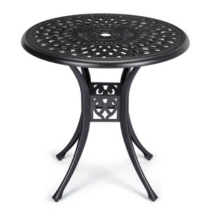 Cast Aluminum Patio Table - Patio Bistro Table, Outdoor Side Table with Umbrella Hole and Adjustable Feet, Outdoor Side Tables for Patio, Garden - 1 of 4