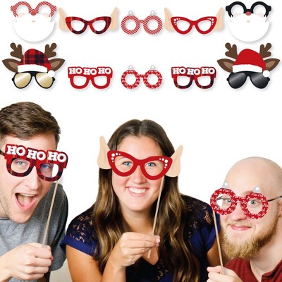 Big Dot of Happiness Jolly Santa Claus Glasses - Paper Card Stock Christmas Party Photo Booth Props Kit - 10 Count