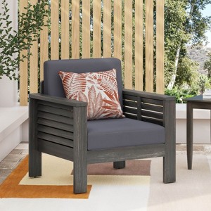PAGED Outdoor Dining Chairs Contemporary Wood Patio Chairs with Arms, Upholstered Seat for Patio, Yard, Balcony - 1 of 4