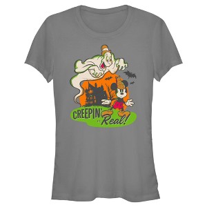 Juniors Womens Mickey & Friends Halloween Retro Mickey Mouse Creepin' it Real T-Shirt - 1 of 4