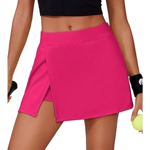 PINSPARK Womens Tennis Skirt High Waisted Mini Skirts with 2 Pockets Side Slit Athletic Golf Skorts for Workout Pickleball - 1 of 3