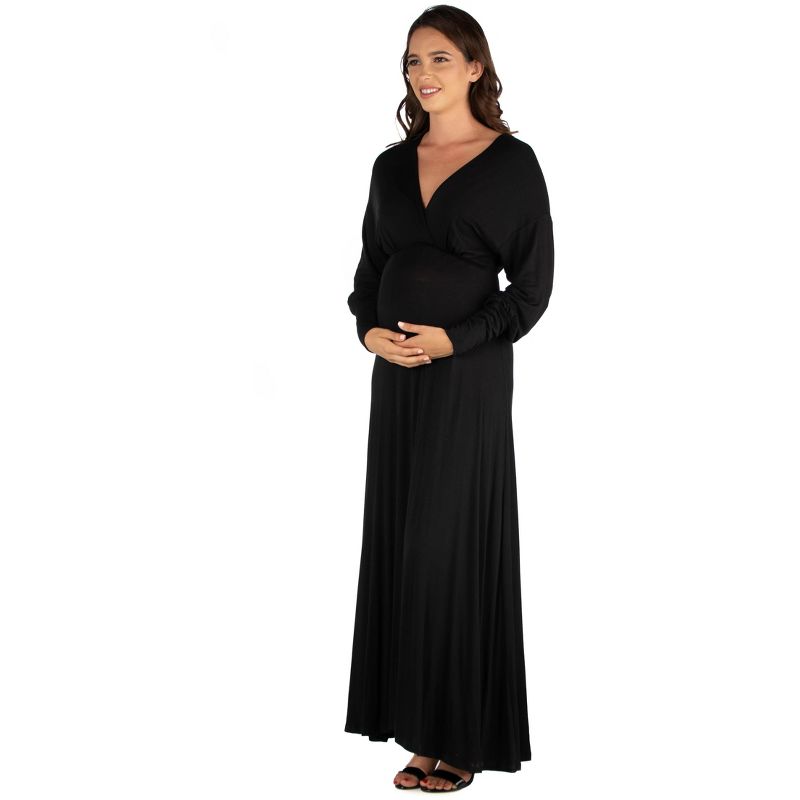 24seven Comfort Apparel V-Neck Long Sleeve Maternity Maxi Dress, 2 of 5