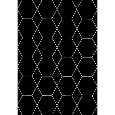 Modern Black and Ivory Trellis Synthetic Area Rug