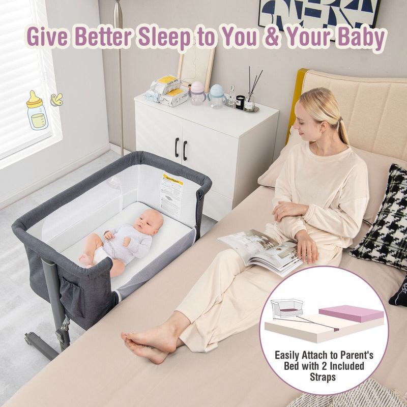 Costway 3-in-1 Baby Bassinet Beside Sleeper Crib with 5-Level Adjustable Heights, 2 of 11