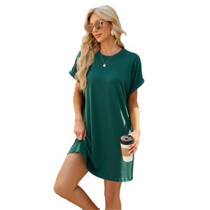 Womens Casual Lounge Dress Crew Neck Short Sleeve T Shirt Dress Loose Fit Shift Pajama Dress A Line Lounge Nightdress - 1 of 4
