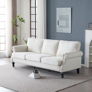 83'' Faux Leather 3-Seater Sofa with Nailhead Trim, Rolled Arms and Wooden Legs - 1 of 4