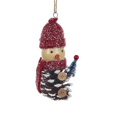 Kurt S. Adler 5.75" Pinecone Snowman with Hat and Scarf Christmas Ornament - Red/Brown