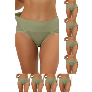 INSPIRE CHIC Women's Hi-Cut Ribbed High Waist Tummy Control Available Briefs 9 Packs - 1 of 4