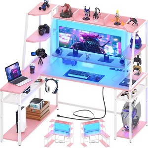 Aheaplus 63'' L Shaped Desk with Hutch, Corner Computer Desk with Charging Station and LED Light - 1 of 4