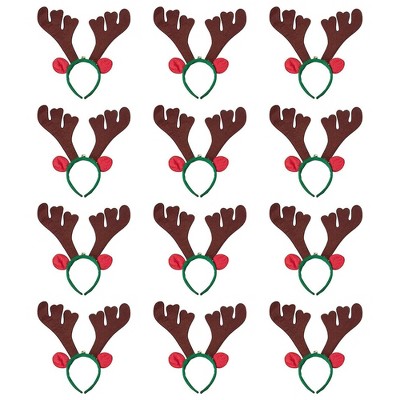 Juvale 12 Pack Christmas Reindeer Antlers Headband, Holiday Photo Booth Props for Adults and Kids