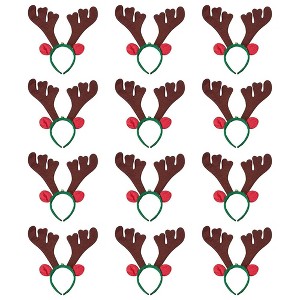 Juvale 12 Pack Christmas Reindeer Antlers Headband, Holiday Photo Booth Props for Adults and Kids - 1 of 4