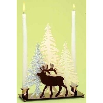 Roman 10" Deer with Winter Scene Christmas Candle Holder - White/Brown