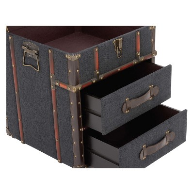 Dark Blue Linen Upholstered Wood End Table with Storage