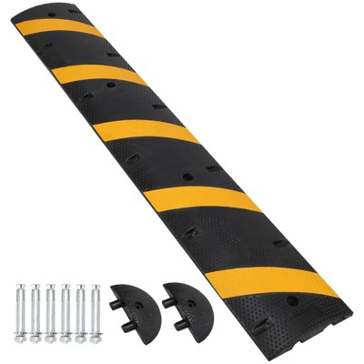 84" Rubber Speed Bump, 2 Channel Modular Heavy Duty Speed Bumps Humps 25000 lbs Load Capacity, Cable Protector Ramp with 2 End Caps