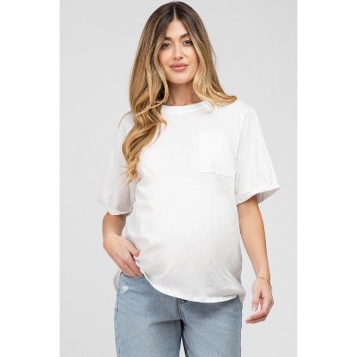 PinkBlush White Oversized Pocket Front Short Sleeve Maternity Top