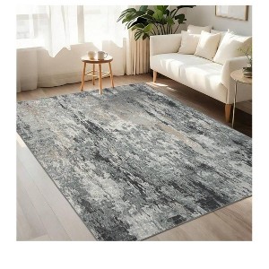 Blue-2*6 feet  Faux Wool Modern Abstract Area Rug Machine Washable Non Slip Non Shedding Stain Resistant Low Pile Ultra Soft&Thin Pet Friendly Perfec - 1 of 4