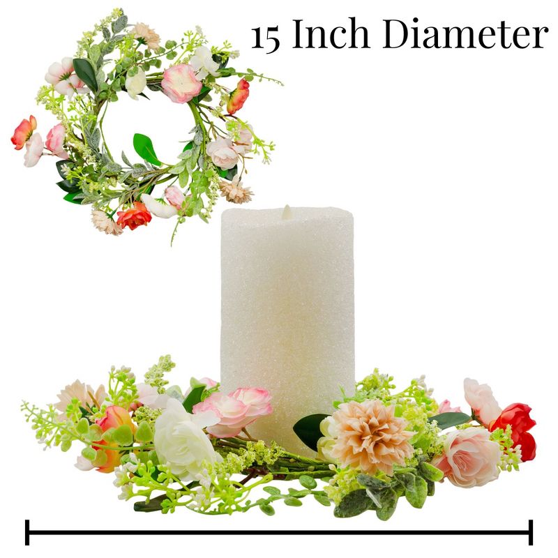 AuldHome Design Greenery Candle Wreaths, 2pk; Holiday Seasonal and Wedding Decor Candle Rings, 3 of 9