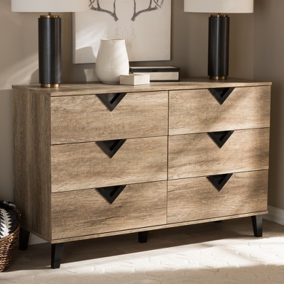 Wales 6-Drawer Geometric Light Brown & Black Dresser