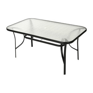 Emma and Oliver Rectangular Tempered Glass Top Patio Table with Umbrella Hole and Black Steel Tube Frame - 1 of 4