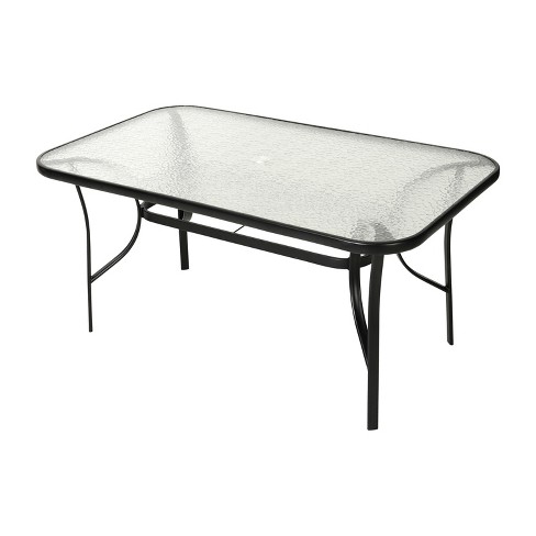 Emma and Oliver Rectangular Tempered Glass Top Patio Table with Umbrella Hole and Black Steel Tube Frame - image 1 of 4