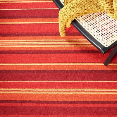 Handmade Red Wool Striped 8' x 10' Reversible Area Rug