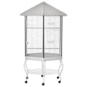 77" Flight Bird Cage Hexagon Covered Canopy Portable Aviary With Storage - 1 of 4