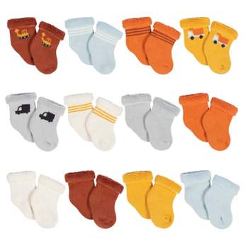Gerber Baby Boys' 12-Pack Terry Wiggle Proof® Socks Transportation Zone