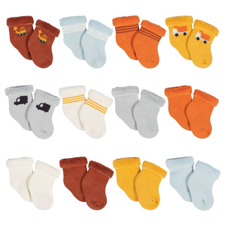 Gerber Baby Boys' 12-Pack Terry Wiggle Proof® Socks Transportation Zone, 1 of 10