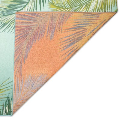 Marina Palm Aqua Indoor/Outdoor Flatwoven Rug 24"x5"