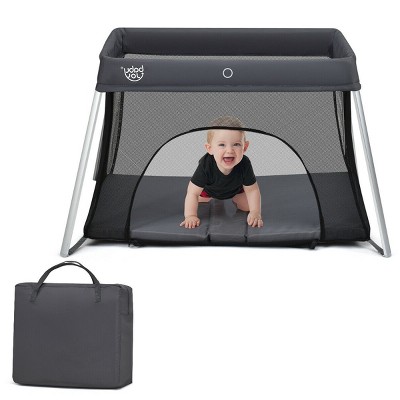 Image of Costway Foldable Baby Playpen Playard Lightweight Crib w/ Carry Bag For Infant Dark Gray