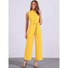 Allegra K Women's Button Down Collared Wide Leg Tie-Waist Sleeveless Cargo Jumpsuits - 2 of 4