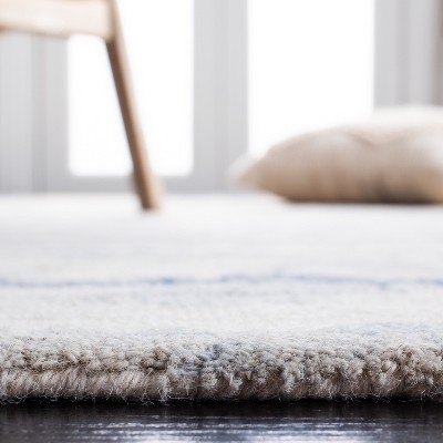 Hand Tufted Ivory and Blue Wool Runner Rug, 2'-3" x 18'