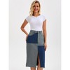 INSPIRE CHIC Women's Denim Color Block Patchwork Raw Hem Split with Pockets Midi Skirts - 2 of 4