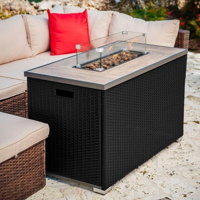 Nestl 43" Black Gas Fire Pit Table with Glass Shield
