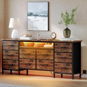 Jojoka 63" Storage Drawer Unit with 10 Fabric Drawers,Long Dresser Organizer with LED Light & Charging Station - 1 of 4