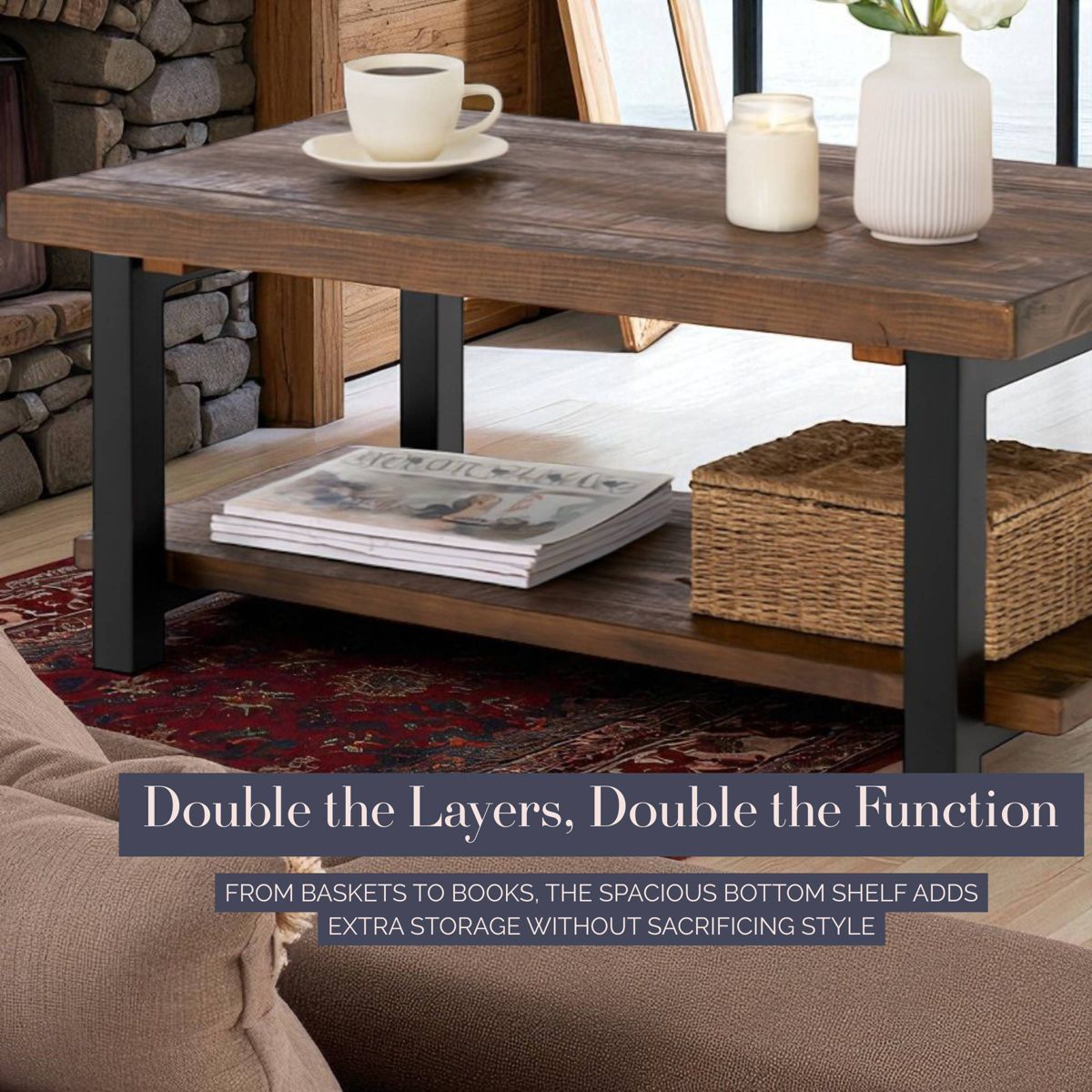 42" Pomona Metal Wood Coffee Table - Alaterre Furniture - thumbnail 4