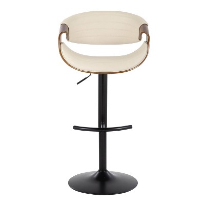 Symphony Adjustable Swivel Barstool Set with Walnut Wood and Cream Upholstery