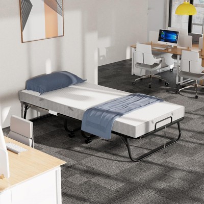 Aheaplus Portable Folding Bed with Adjustable Backrest, Rollaway Folding Guest Bed with Memory Foam Mattress & Wheel