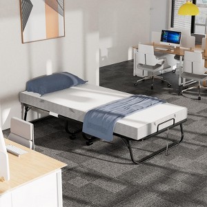 Aheaplus Portable Folding Bed with Adjustable Backrest, Rollaway Folding Guest Bed with Memory Foam Mattress & Wheel - 1 of 4