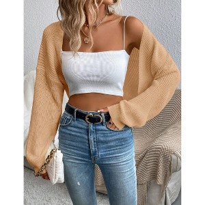 Women's Lightweight Shrug Sweater for Dresses & Tops Long Sleeve Open Front Knit Crop Bolero Cardigan - 1 of 4
