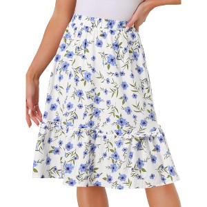 INSPIRE CHIC Women's Ruffle Hem Elastic Waist Flowy A-Line Swing Floral Midi Skirt - 1 of 4